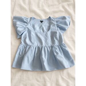 Express Light Blue Peplum Babydoll Flutter Sleeve Top S